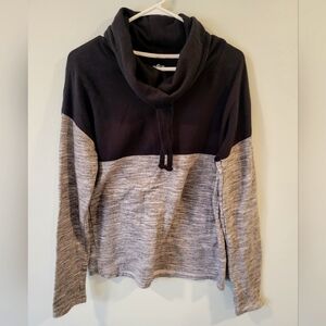 Two Tone Cowl Neck Sweater in Black and Heather Gray